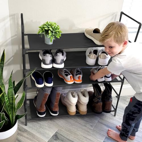 Halter 5 Tier Shoe Rack Organizer, Space Saving, Easy Storage Shoe Organizer Stand for Closets, Entryways and Bedrooms- Black