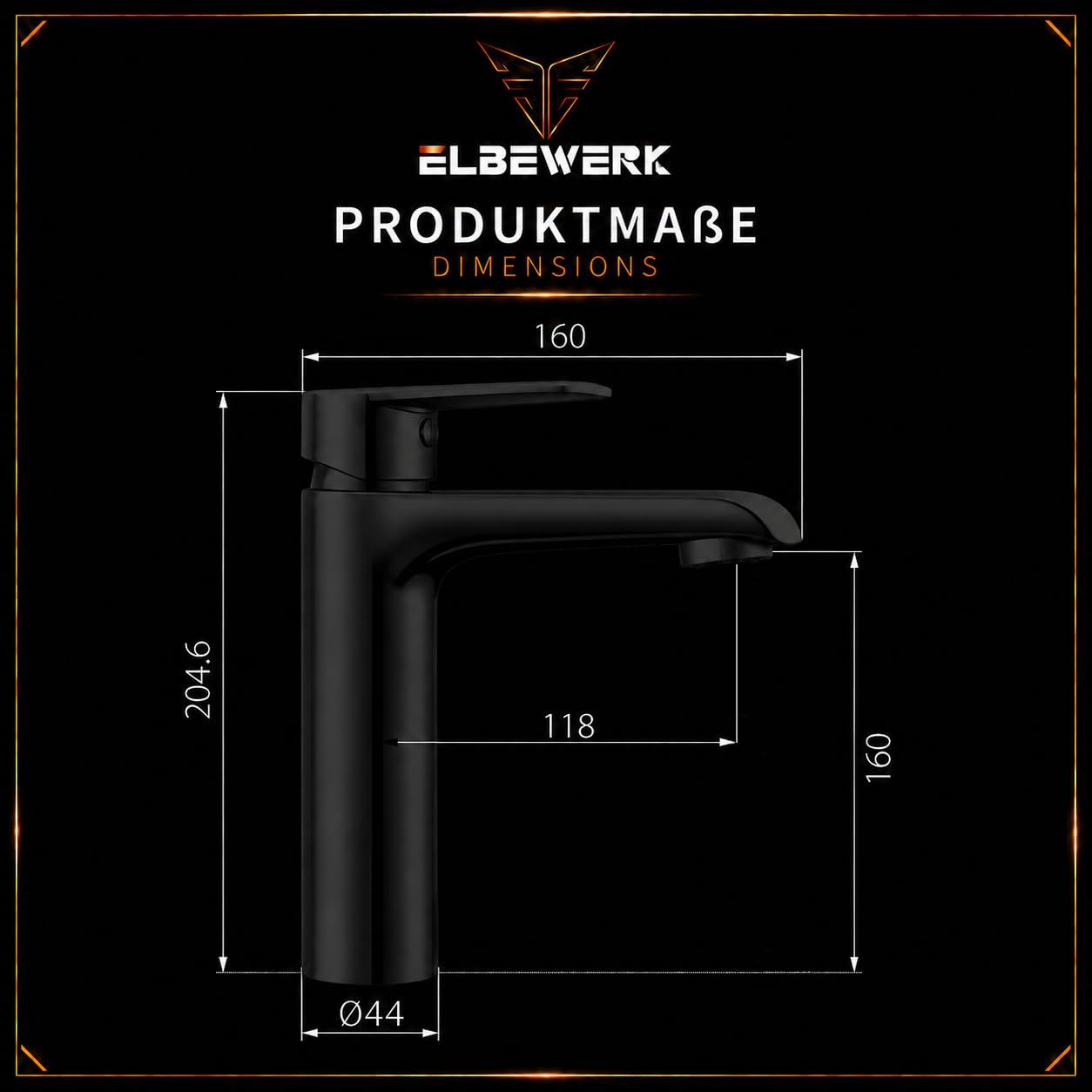 Waschtischarmatur – Einhebel Badarmatur mit Ablaufgarnitur, Keramikkartusche, Heißwassersperre & Wassersparfunktion, inkl. 3/8" Flexschläuche (Mattschwarz, Medium)