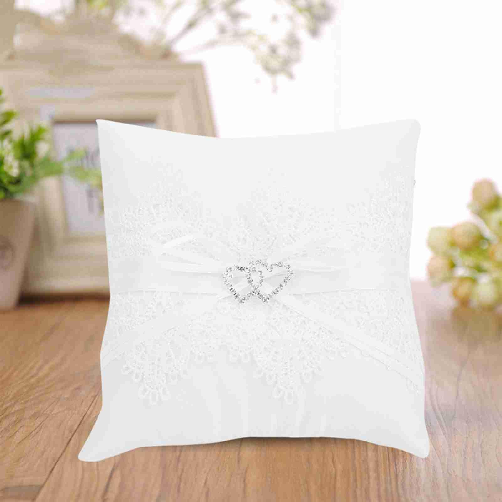 Gsycle Wedding Pillows for Ceremony, Ivory Satin Flower Girl Basket Wedding Cushion Pillow Lace Floral for Wedding Decorative