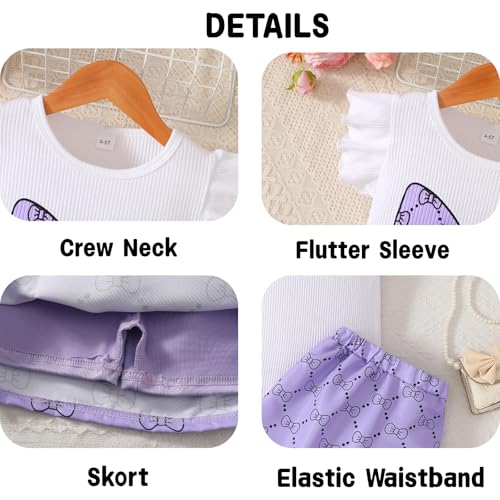 Image of Azmxynol Toddler Girls Clothes Cap Sleeve T-Shirt + Bowknot Print 2pcs Summer Shorts Outfit Set For Girls, Size 4-8 Years