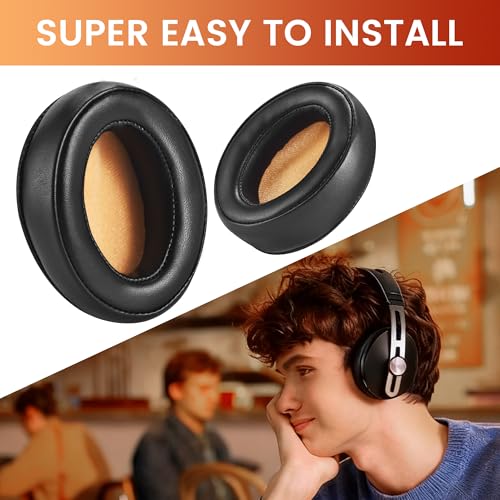 Lukvcoe Earpads para Sennheiser Momentum 2.0 (M2)/HD1, Cuero de Proteína, Espuma de Memoria de Alta Densidad, Aislamiento de Ruido, Mejorado de Graves, Restauración de Sonido, Instalación Rápida, Ergonómico, Color Negro miniatura 5
