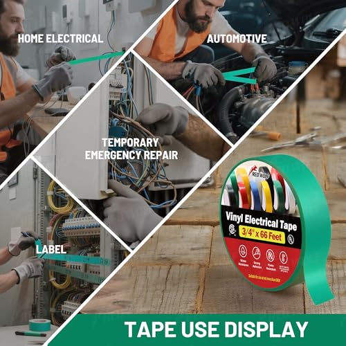 Image of RED WOLF 10 Pack Green Electrical Tape 3 /4 Inch x 66 Ft Industrial Grade UL /CSA Listed 7 Mil Thick Flame Retardant High Temp Waterproof Electrical PVC Tape Electric Super Vinyl Rated 600V