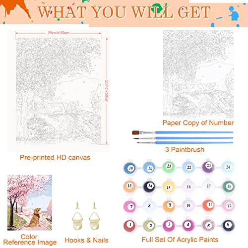 Nuberlic Paint By Number For Adults Beginners Kids 16X20 Inch Diy Paint By Numbers Kits On Canvas Dog Sakura Pattern Digital Painting Kit For Home Decor (Without Frame) #TOP2