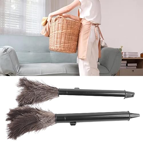Image of Hztyyier 2Pcs Retractable Feather Duster Ostrich Feathers Duster, Elastic Retractable Pole, Efficient Dust Removal, Multifunctional Use, Long Handle