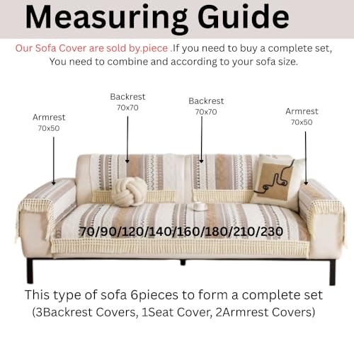 Image of HOMETHREADS Innovative European Premium Style Anti Slip Cotton Sofa Cover Mat with PVC Backing for Non-Slip Comfort (Khaki, 4 Seater | 70x210cm)