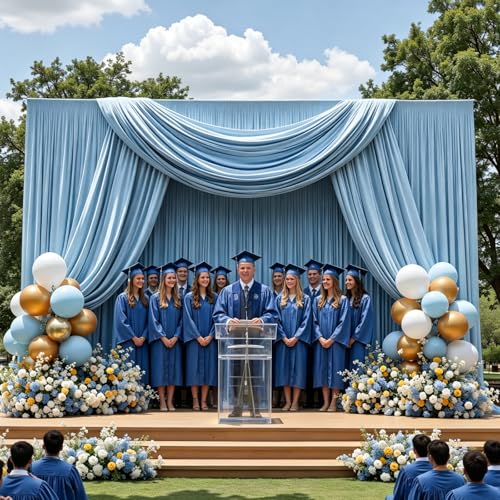 HAEFOO Baby Blue Backdrop Curtain - 10x10FT Back Drop Curtains for Parties Wrinkle-Free Soft Polyester Backdrop Wedding Decoration Photoground Backdrop Stain-Resistant for Back Drop Stand, 2 Panels by HAEFOO - Used condition - Image 8