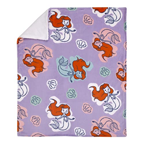 Image of NoJo Disney The Little Mermaid Orange, Lavender, Aqua and White Ariel Super Soft Sherpa Baby Blanket