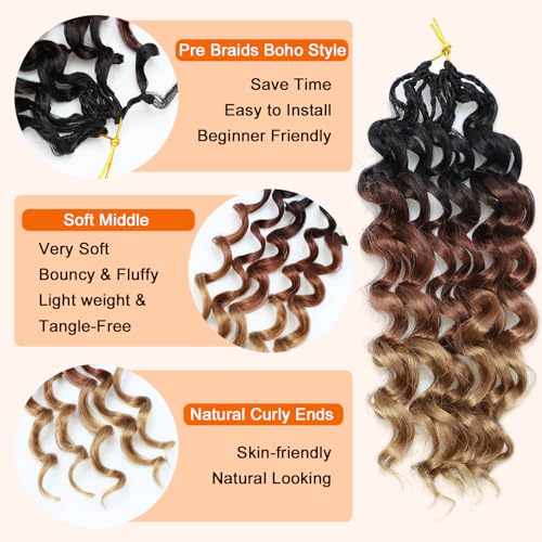 Pre looped Ocean Wave Crochet Hair 8 Packs Short Curly Crochet Hair for Black Women 10Inch Synthetic Pre Twisted Deep Ocean Braids Hair(10 inch,1B/30/27) — view 4