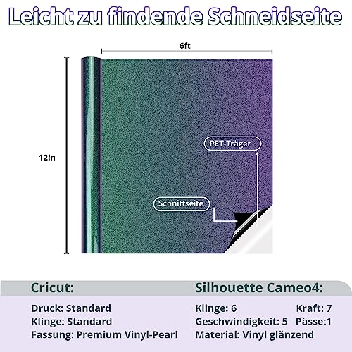 Htvront Chameleon Permanent Vinyl Roll - 12" X 6Ft Chameleon Permanent Adhesive Vinyl For Cricut & Cameo - Shimmer Adhesive Vinyl Roll - Easy To Cut & Weed (Purple To Copper) #TOP1