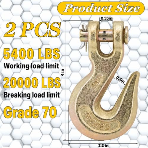 Image of G70 5 /16 Clevis Grab Hooks Heavy Duty Chain Hook for Truck Trailer, Chain Forged Alloy Steel Chain Hook for Transport - 5,400 LBS Capacity(2 Pack)