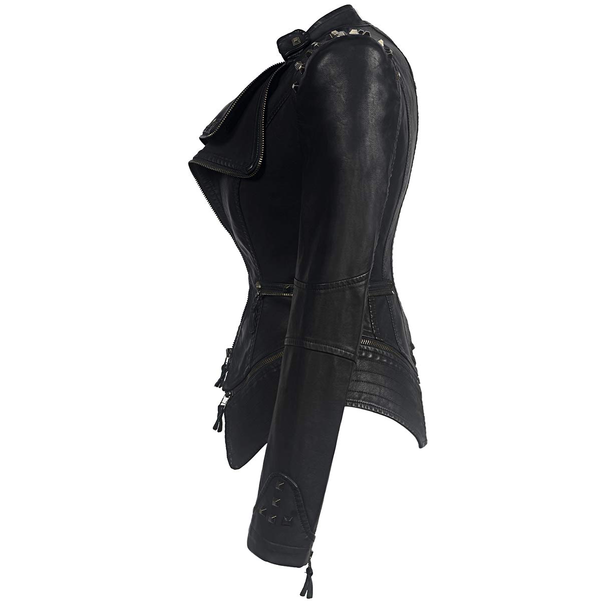 Fashion SX Womens Rivet Faux Leather Jacket Zipper Moto Biker Denim coat Motorcycle Outwear: Medium Green