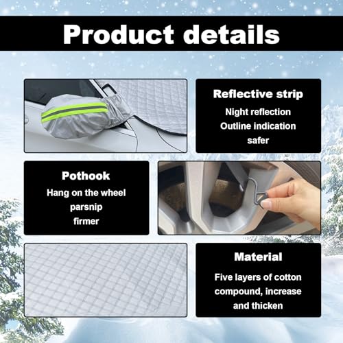 Image of 64 x 49 inches Windshield Cover - Best for Ice, Frost & Snow Removal, All-Seasons Windshield Cover Sunshade Protector for Cars Trucks SUV, Mirror Covers Included, Car Accessories(Silver)