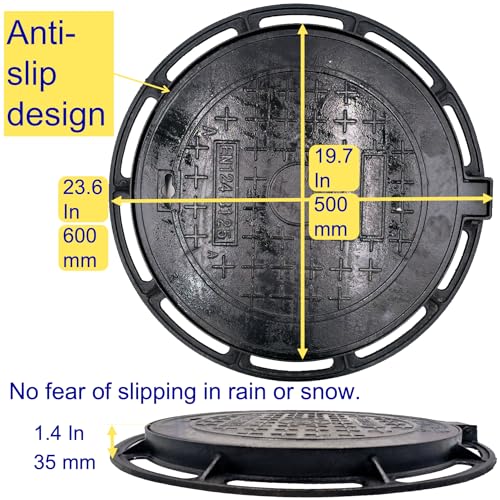 Image of Cast Iron Manhole Cover and Frame, Round Black 20 In