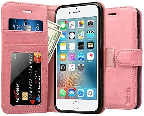 Labato Compatible with iPhone 6S Case/iPhone 6S Wallet Leather Case, Genuine Leather Case Flip Folio with Card Slots/Cash Compartment Magnetic Cover for iPhone 6/6S Cases Pink 4.7 inch