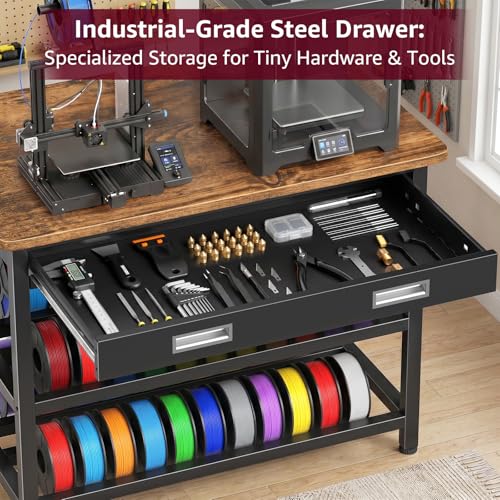 Image of Heavy Duty 3D Printer Stand with Storage, 3D Printer Table with Metal Drawer,Sturdy 3-Tier Metal 3 D Printing Desk for 3 D Printers,Brown