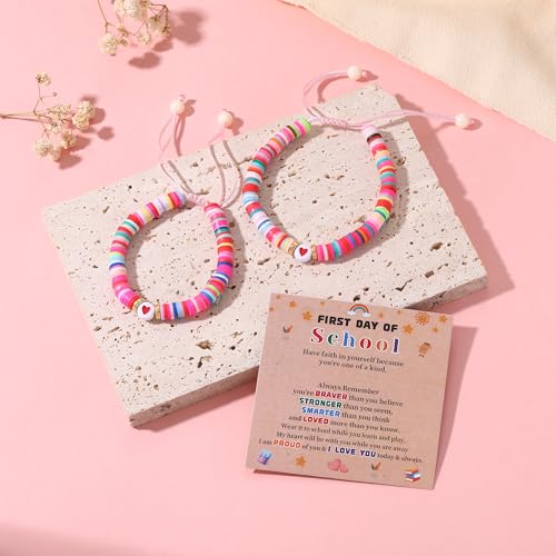 First Day of School Gifts Matching Bracelets for Women Girls Mother and Daughter Beaded Bracelet Multicolor Bead Stretch Back to School Gift I Love You Engraved Christmas Birthday Jewelry