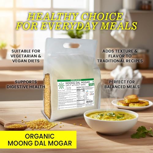 Image of Pure Tree Certified Organic Moong Split without Skin | 10 Kg / 10000 g | Dhuli Yellow Moong Dal Dhuli Plant Based High Protein