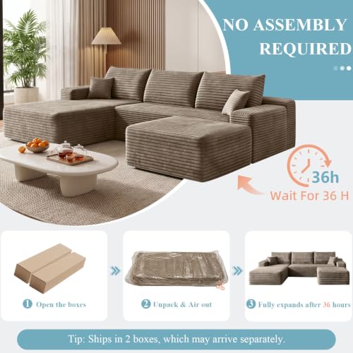 Image of Boneless Cloud Sectional Couch Modular Sofa with Ottoman for Living Room