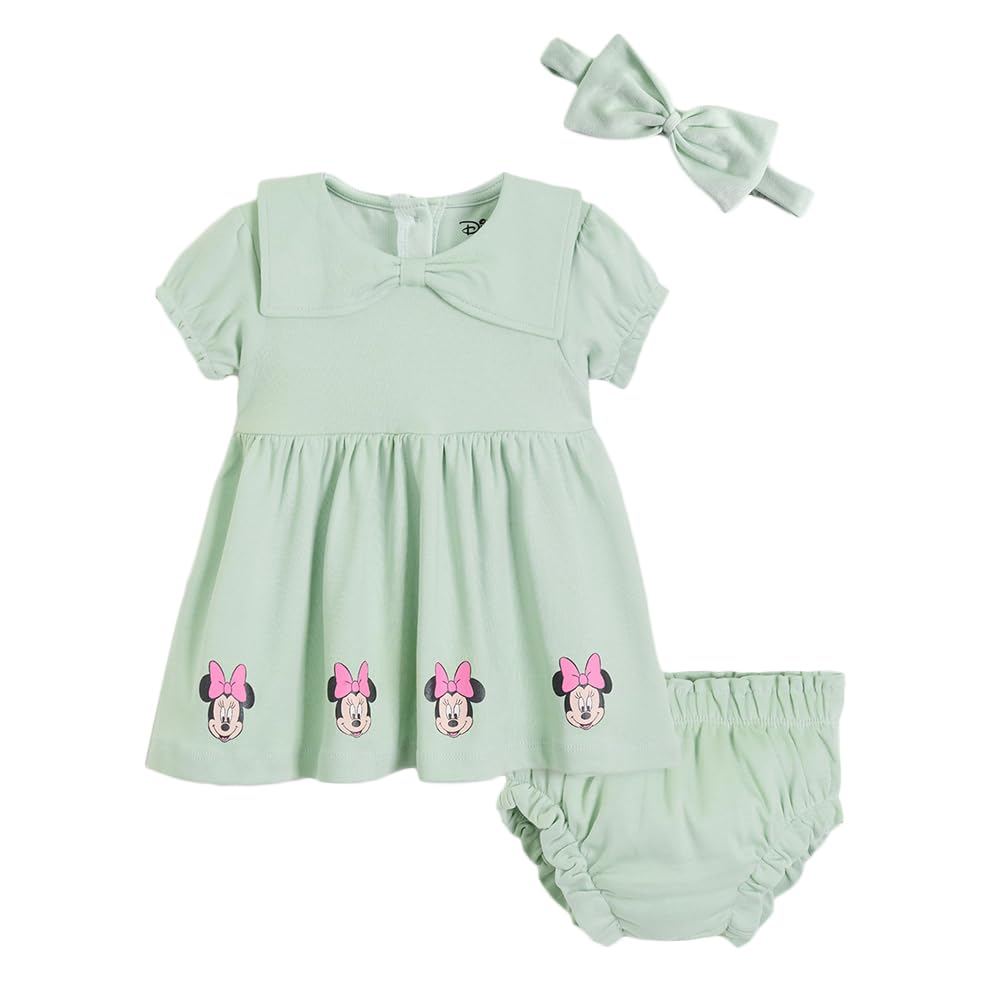 hopscotch Girls Green Short Sleeves Minnie Mouse Cotton Dress-picture-24