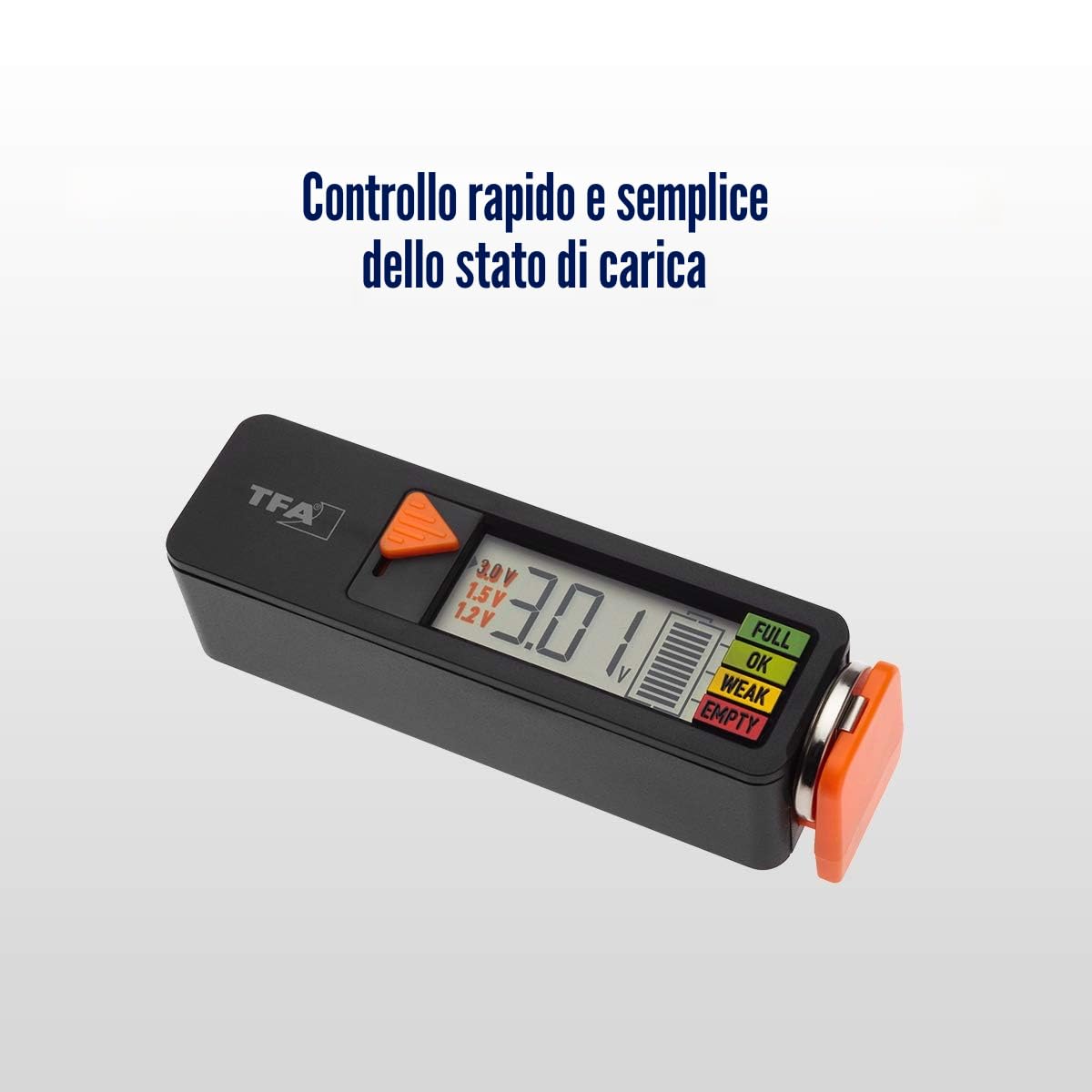 TFA Dostmann BatteryCheck Tester per batterie AAA AA C D pila a bottone indicatore carica voltaggio nero