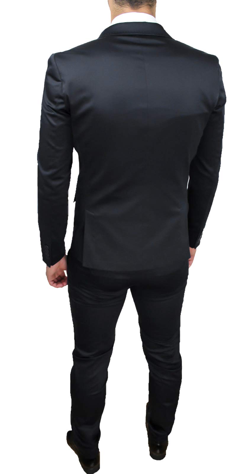 Abito Uomo Sartoriale Nero in Raso Completo Smoking Elegante Cerimonia