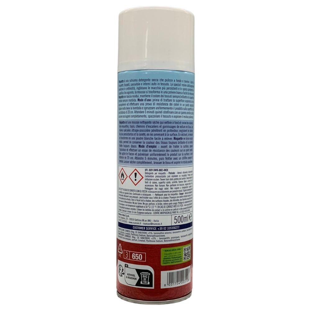Mousse Detergente per Moquette, Passatoie e Interni Auto, Azione Smacchiante 500ml (4 Unità)