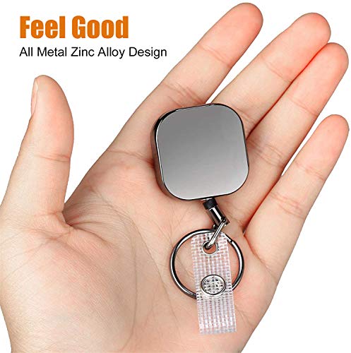WLHGH Badge Holder, 3 Pack Heavy Duty Metal ID Badge Holder Key Reel with Belt Clip Key Ring for Name Card Keychain (Glossy Black) - Image 3
