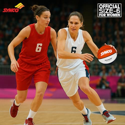 Image of Synco Hooper Basketball Size 6 | Women's Official Basketball | Moulded Technology | 8 Panel | Indoor & Outdoor Games & Training (Red White Blue)
