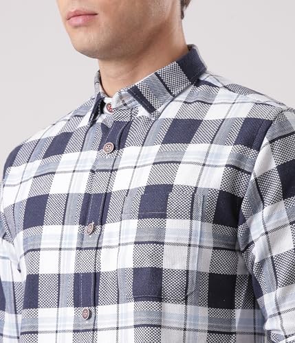 Image of TURMS Men's Casual Checks Shirts, Odor Control, Moisture Wicking, Button Down Collar, Cool Tech Cotton Fabric, Tailored Fit, Full Sleeve