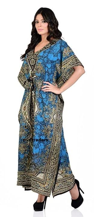 Maxi Kimono Kaftan Tunic Teal Blue Lounge Dresses Suiting Teens to Adult in Regular to Plus Size, One Size-Large2