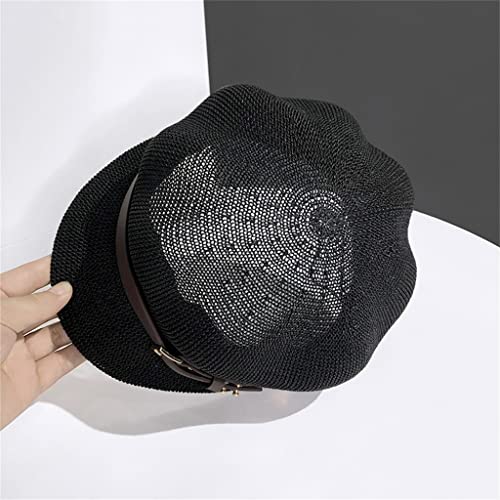 Mfchy Octagonal Cap Women Summer Thin Newsboy Cap Painter Adjustable Rope Knitted Beret Mesh Breathable (Color : Black, Size : 56-58Cm) #TOP1