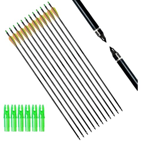 PANDARUS Archery 30inch 8mm Fiberglass Hunting Practice Arrows with Replaceable Arrowhead Spine 500 for Recure and Compound Bow Target (Pack of 12) Cover
