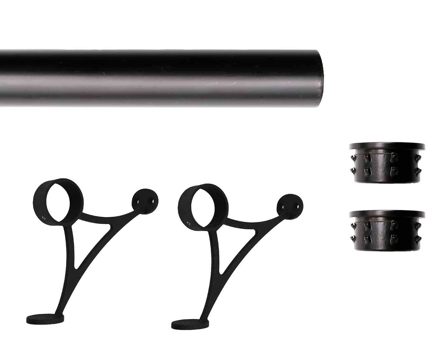 Top Hardware Solid Bar Mount Foot Rail Kit, Matt Black Stainless Steel Tubing w/Internal Connector, Combination Brackets, Flat End Cap, 5 ft = 60 in x 1, 5 ft (60 in x 1)