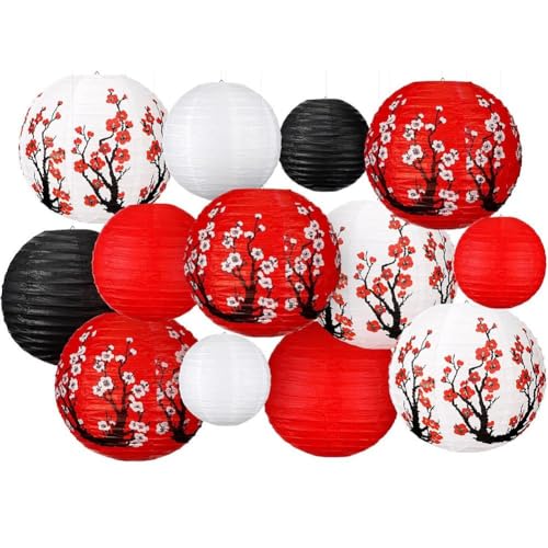 Luxylei 13 Faroles De Papel Chinos con Diseño De Flor De Ciruelo, Decorativos para Colgar, para Año Nuevo Lunar Y Festival De Primavera, Decoraciones De Año Nuevo Chino.