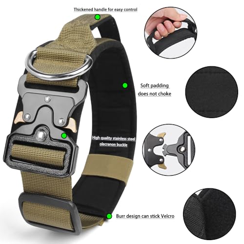 BJEBWAL Polizei Hundehalsband Polizei – Taktisches Hundehalsband mit Griff, 1000D Nylon, Metall-D-Ring für Diensthunde (Kaki, XL)