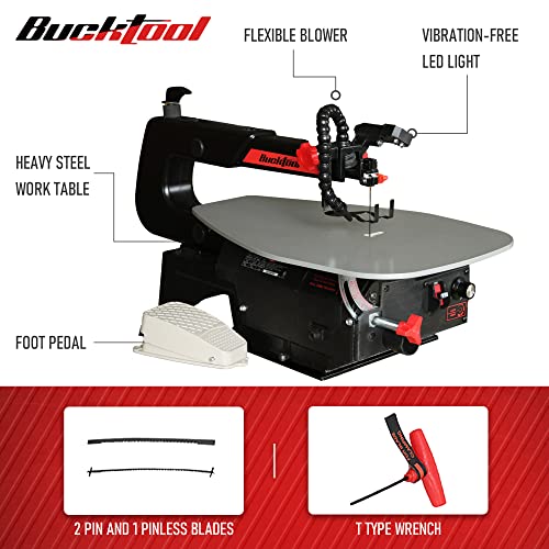 Image of BUCKTOOL Quick Blade Change 16-inch Variable Speed Scroll Saw with Pedal Switch for woodworking Steel Work Table,SSA16LVF
