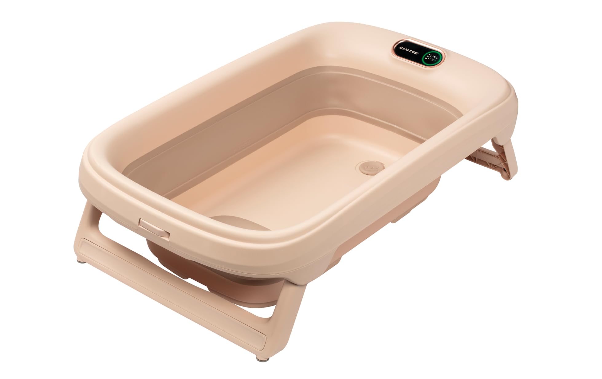 Maxi-Cosi Indigo Bañera Bebé Plegable, 0-4 Años, Bañera Niño Pequeño Espaciosa, Termómetro HighSense Integrado, Antideslizante, Gancho para Colgar Retráctil, Plegado Plano, Muted Terra