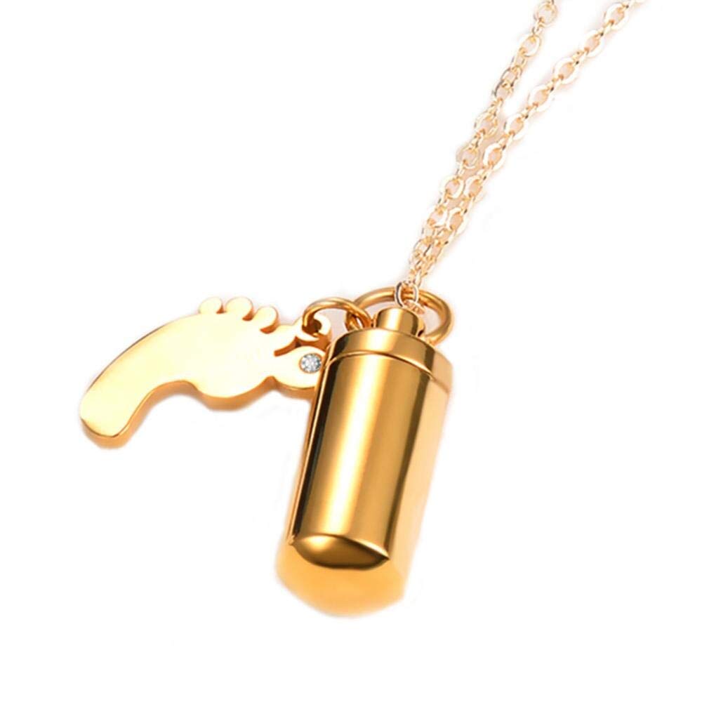 Pendentif urne cylindrique XLIAN326 collier funéraire acier inoxydable doré 55cm