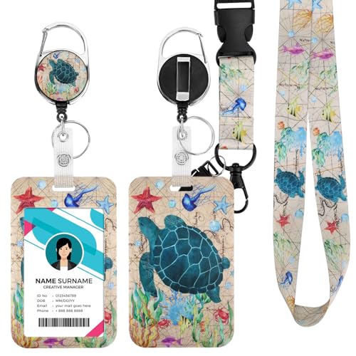 Ausweishülle mit Band, Id Badge Holder Breakaway Lanyard für, Einziehbare Badge Reel, Abnehmbare Namensschild Clips, Hals Lanyard Strap, Lehrer Büro Geschenke (Meeresschildkröte)