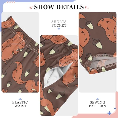 Squirrel Pine Cones Print Boys Long Pants Soft Trousers Elastic Waist Kids Lounge Bottoms with Pockets S-XL4