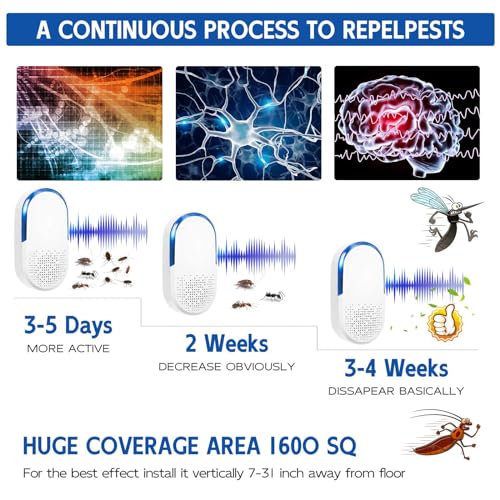 10 Pack Ultrasonic Repeller & Insect Indoor Repeller, 2025 Upgraded Plug in Ultrasonic Repellent for Roaches, Flies, Mouse, Geckos, Spiders, Electronic Plug in Pest Control, Family and Pets Friendly