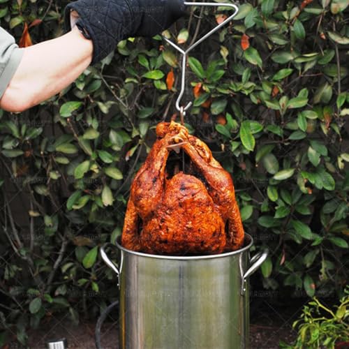 Turkey Fryer Accessory Stand Kit Hook Stainless Steel for Thanksgiving Turkey Roasting Stand Replacement Parts Vertical Skewer Chicken Rack Roaster with Lifter Hook Holder Base for Deep Fry Pot