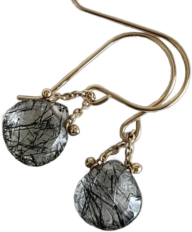 ルチルクォーツ ブラック アンク K18 天然石 フックピアス