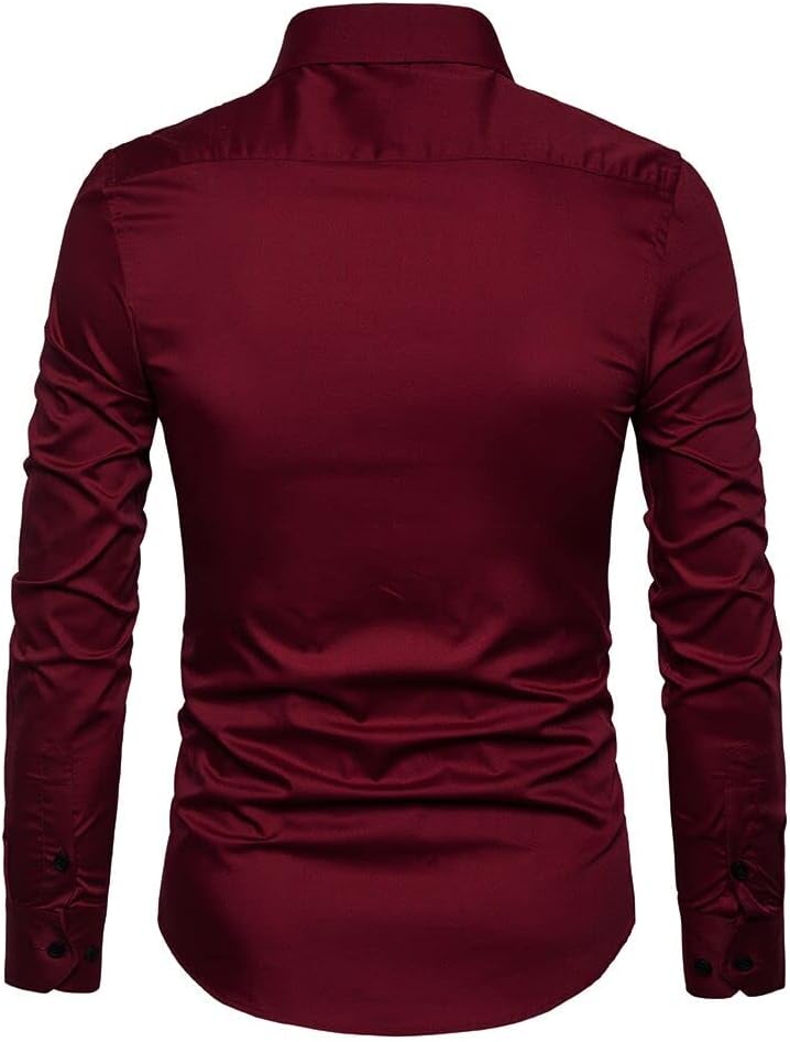 LOCALMODE Men's Slim Fit Cotton Business Shirt Solid Long Sleeve Button Down Dress Shirts - Image 3