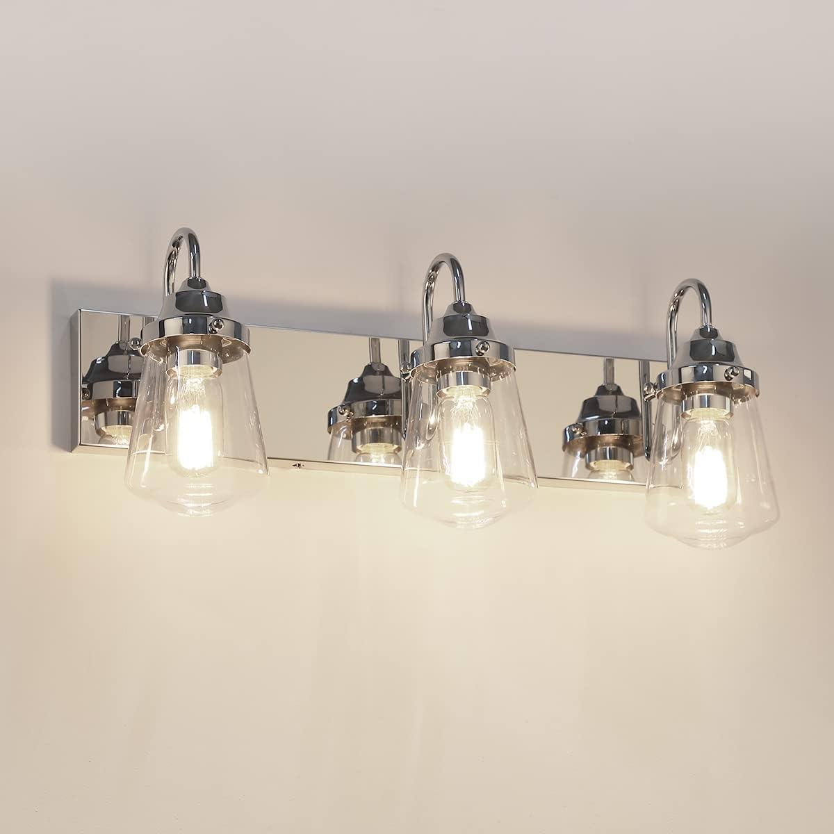 Aipsun Chrome Vanity Light for Bathroom 3 Lights Farmhouse Bathroom Lights Fixtures Over Mirror with Clear Glass Shade(Exclude Bulb)
