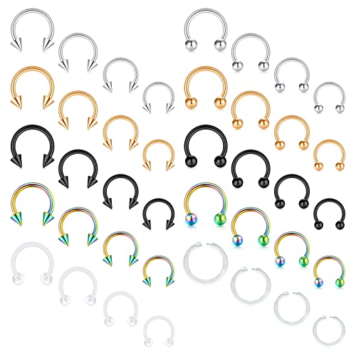 Mayhoop 40Pcs 16G Variety Of Sizes Surgical Steel Horseshoe Nose Septum Rings Piercing Jewelry Cartilage Daith Helix Tragus Earring Hoop Lip Horseshoe Piercing For Women Men #TOP20