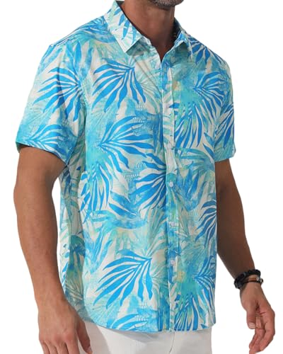 Men Hawaiian Shirt Floral Print Casual Short Sleeve Button Down Shirt Tropical Vacation Beach Tops2