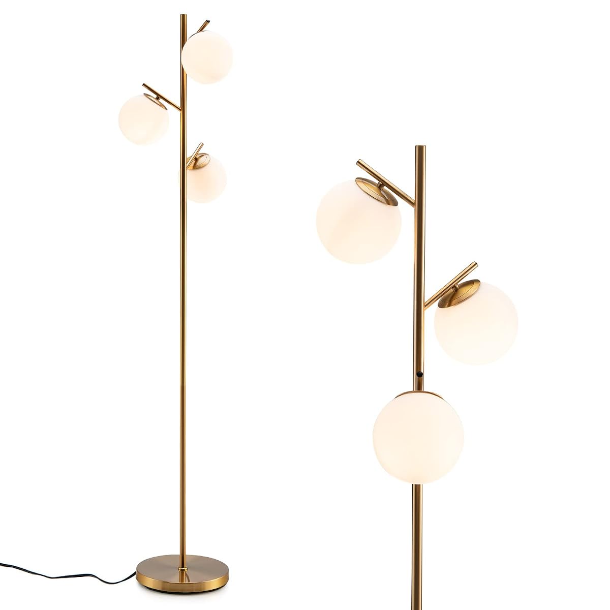 Tangkula 3-Globe Floor Lamp, Modern Steel & Glass Design, Gold, with Foot