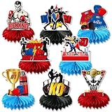 Diseño creativo: estas decoraciones de cumpleaños con temática de lucha libre muestran motivos dinámicos de boxeo, incluidos guantes de boxeo, un anillo de boxeo, boxeadores y trofeos. Cada adorno captura con precisión la acción y la emoción de un combate de boxeo, mientras que el diseño general crea un impacto visual impresionante que realza sin esfuerzo el ambiente de la fiesta.