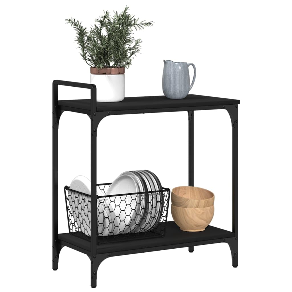 Mangloder Carro de Cocina Negro de Madera y Acero 60,5 x 31 x 72,5 cm Carro de Servicios con 4 Ruedas y Frenos Carro con Ruedas para Cocina Baño Salón Almacenamiento Móvil